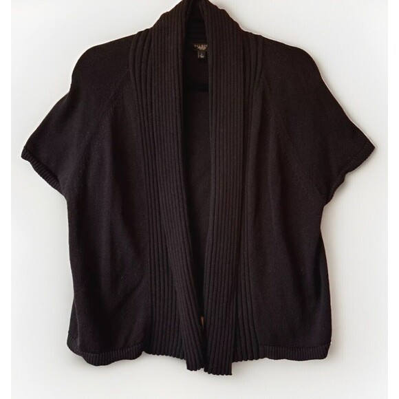 Talbots Sweater Cardigan Women's Large Petite Black Short-Sleeved‎ Cotton Blend - Picture 1 of 9
